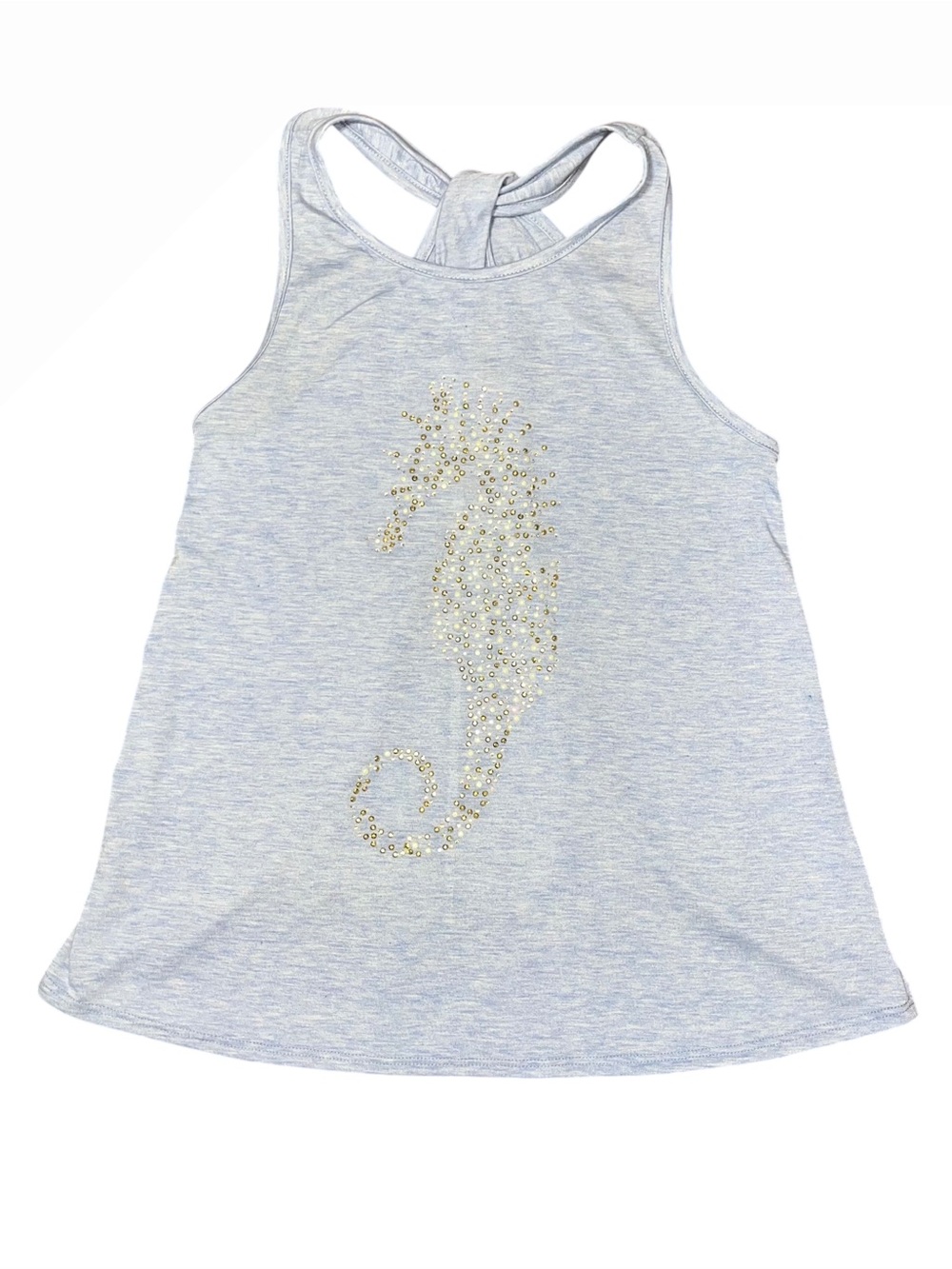 SJS Heathered Blue Sequin Seahorse Knot Tie Tank Loose NWOT Small